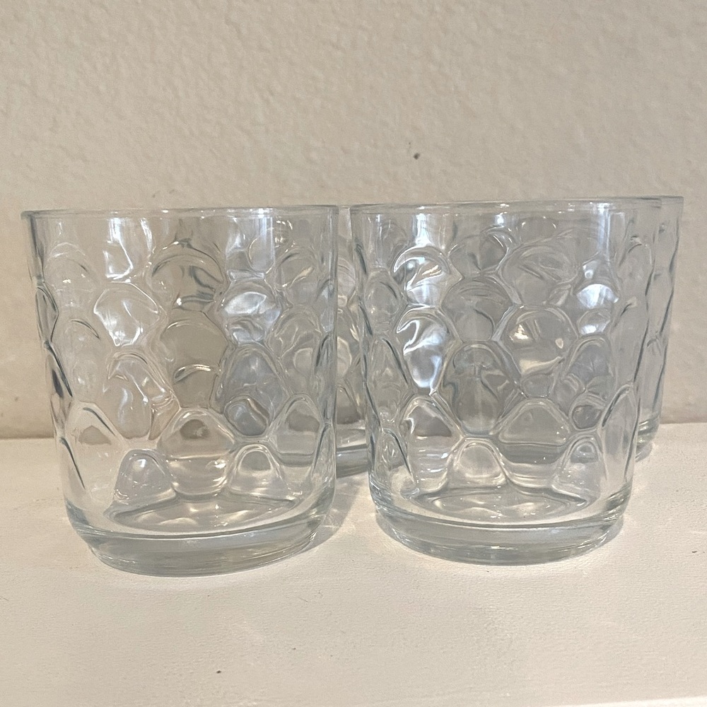 Set Of 4 Libbey Vintage CANCUN FISH SCALE Clear Fashioned Tumbler Glasses 8 OZ